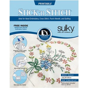 Sulky Stick &#39;n Stitch Printable Wash-Away, 12 sheets each 8.5&quot; x 11&quot; embroidery stabilizer
