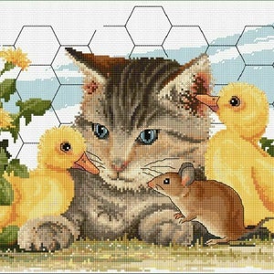 Farmyard Frenemies counted cross stitch chart by Fiona Jude, OPTIONAL aida & DMC thread.