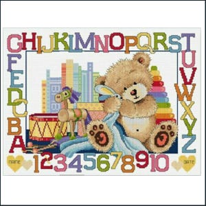 Sampler nascita Teddy 30 x 40 cm - kit punto croce di Country Threads
