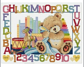 Korsstygnskit med mönster av Teddy Birth, 30 x 40 cm, från Country Threads