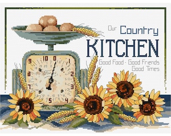 Country Kitchen counted cross stitch by Country Threads, chart only or with Zweigart aida & 31 DMC full skeins