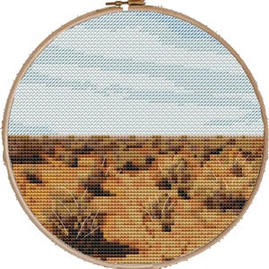 Kit de punto de cruz contado Nullabor Plain: Paisaje australiano, hilo DMC, Aida
