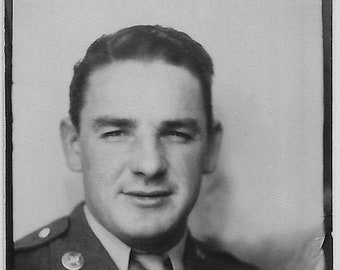 Old Photo Booth Photo Ww2 Us Soldier wearing Uniform 1940s Photograph Snapshot Vintage