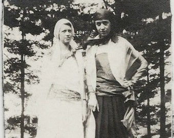 Old Photo 2 Teen Girls wearing Costumes 1920s Photograph Snapshot vintage