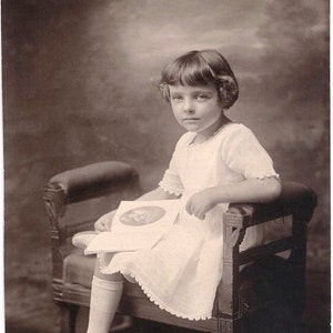 Old Photo Girl wearing White Dress with Book 1920s Photograph snapshot vintage