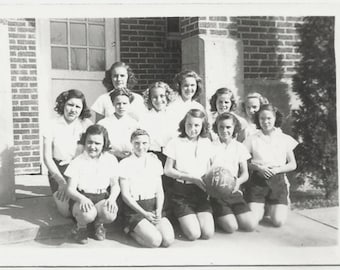 Old Photo Teen Girls Basketball Team 1940s Photograph snapshot vintage