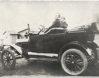 Old Photo 2 Men Sitting in Car 1910s Photograph Snapshot vintage