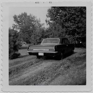 Old Photo Rear View of Parked Car on Dirt Road 1960s Photograph Snapshot Vintage