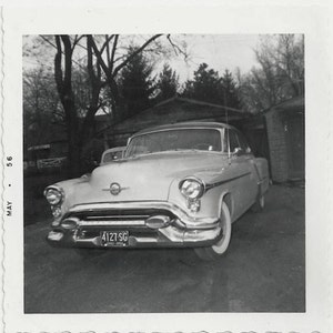Old Photo Car Front View Ohio License Plate 1950s Photograph Snapshot vintage Automobile