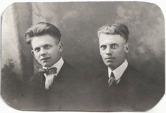Old Photo 2 Men With Interesting Hairdos High Collars Bow Tie Etsy