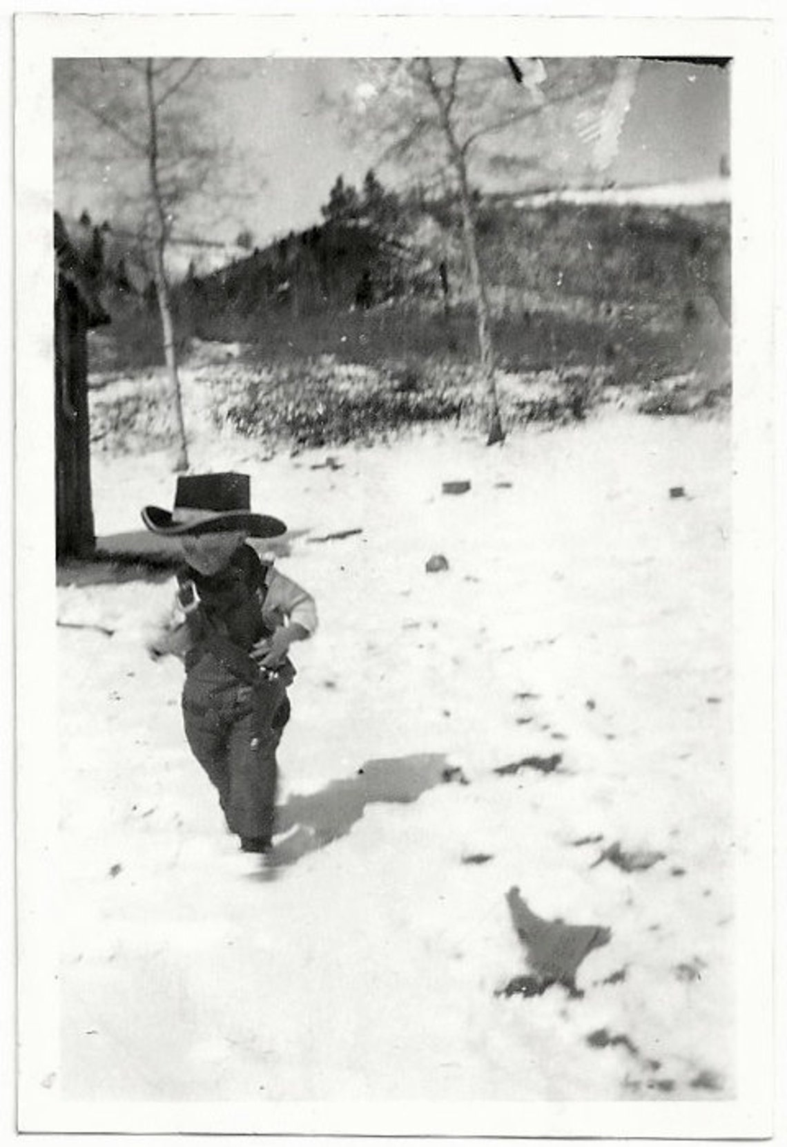 Old Photo Boy Cowboy Out in Snow Hat Gun and Holster Overalls Etsy