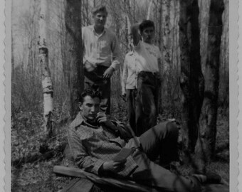 Old Photo Teen Boys Posing in the Woods 1950s Photograph Snapshot Vintage