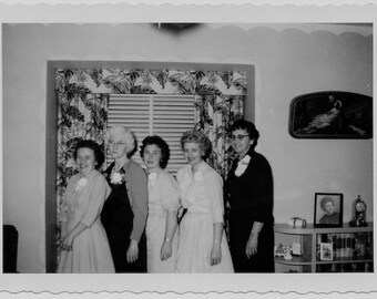 Old Photo Group of Women Standing in a Line 1960s Photograph Snapshot Vintage