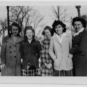 Old Photo Group of Women wearing Coats out in the Snow 1950s Photograph Snapshot Vintage