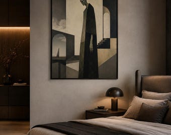Arte mural gótico surrealista de zombis, lámina de terror minimalista de estilo academia oscura (descarga digital)