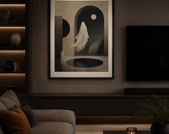 Arte mural surrealista de fantasmas / Decoración gótica minimalista (Descarga digital)
