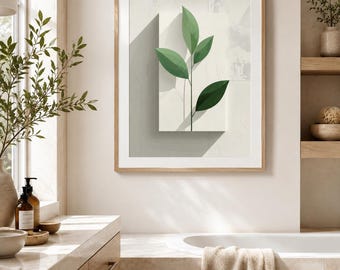 Lámina decorativa de hojas en acuarela estilo boho, arte botánico con efecto degradado al atardecer (descarga digital)
