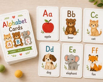 Póster con tarjetas didácticas del alfabeto de la A a la Z, tarjetas de aprendizaje para niños pequeños (descarga en PDF)