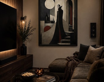 Póster gótico de vampiros estilo art déco, arte mural de terror inspirado en Drácula (descarga digital)
