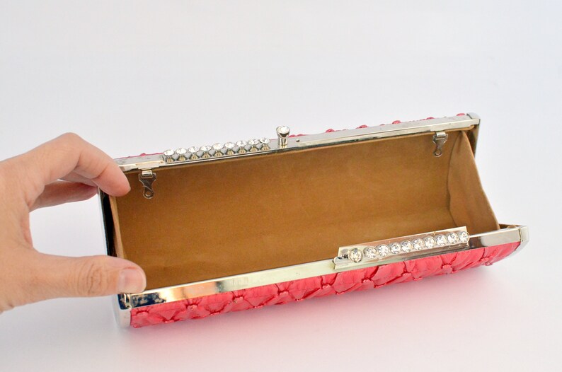 Red Lame Vinyl Purse Women Handbag Vintage 60s Classic Bag Elegant Evening Wallet Coin purse