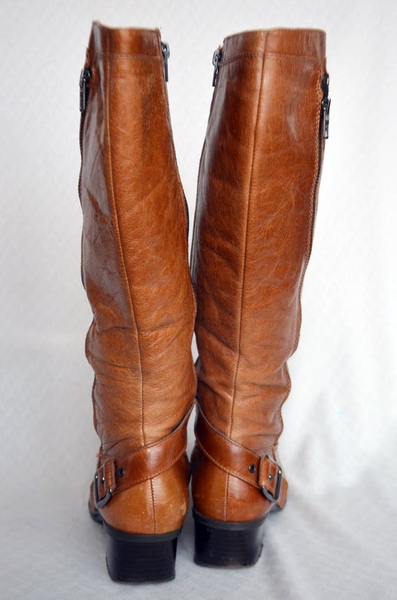 Vintage Genuine Leather Boots Size 39 EU 8 US Women Classic Boots High Classic Heel