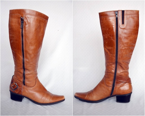 Vintage Genuine Leather Boots Size 39 EU 8 US Women Classic Boots High Classic Heel