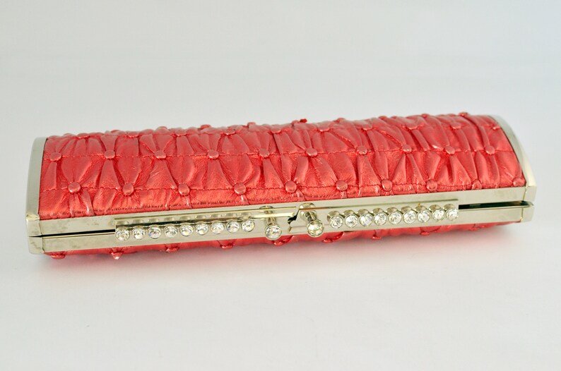 Red Lame Vinyl Purse Women Handbag Vintage 60s Classic Bag Elegant Evening Wallet Coin purse