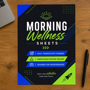 Morning Wellness Sheets Printable for Entrepreneurs, Daily Productivity Planner, Mindfulness Routine Tracker, Digital Download