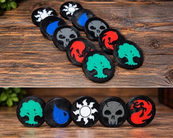 Moedas de Mana Ponderadas para MTG – Individuais ou Pacote com 10 | Marcadores de Mana Impressos em 3D | Fichas de Jogo de Mesa WUBRG
