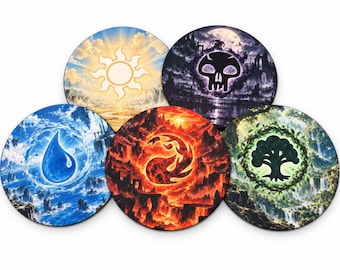 Conjunto de Porta-Copos Mana Realms – Pacote com 5 Porta-Copos de Jogo de Cartas Colecionáveis ​​de Fantasia (10 cm de diâmetro)