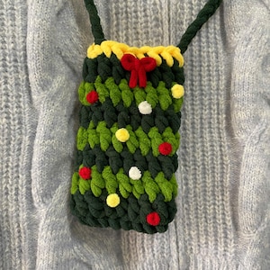 Crochet bag christmas tree xmas gift handmade iphone purse custom crossbody bag knitted mini wallet