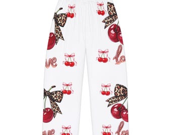 Cherry Leopard Bow Pajama Pants | All-Over Print