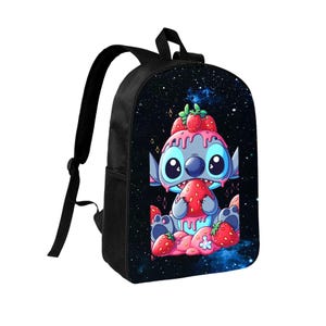 Cute Blue Alien Galaxy Backpack, Strawberry Kawaii School Bag, Starry 15 Inch Laptop Bookbag, Travel Gift for Girls Teens Kids