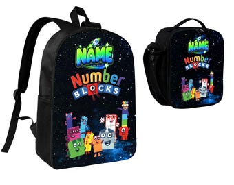 Gepersonaliseerde rugzak en lunchtas voor het leren van cijfers, schooltas met eigen naam en thema, wiskundeboektas en geïsoleerde lunchbox voor kinderen.