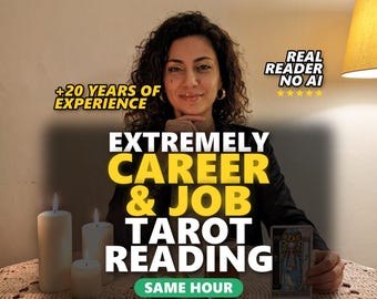 May include: A tarot reading service advertisement featuring text that reads +20 YEARS OF EXPERIENCE, REAL READER NO AI, EXTREMELY CAREER & JOB TAROT READING, SAME HOUR, CAREER, JOB & MONEY READING, SWIPE FOR MORE, and a High Priestess tarot card.