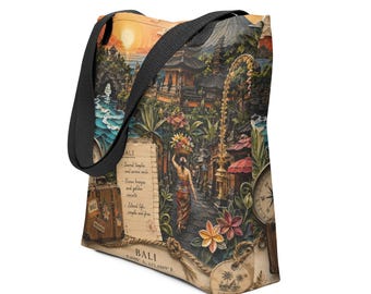 Tropical Gift for Bali Travelers under  30 – Vintage Art Tote Bag, Indonesia Vacation Accessory