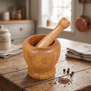 Wooden Mortar and Pestle Set | Handcrafted Kitchen Tool | Natural Wood Spice Grinder | Rustic Home Decor | Herb Crusher.