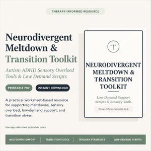 Kit de Ferramentas para Crises e Transição em Neurodivergentes | Roteiros de Baixa Demanda para Sobrecarga Sensorial em Autismo e TDAH (PDF para Impressão)