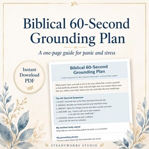 Biblical 60-Second Grounding Plan | Christian Panic Attack, Anxiety, Stress & Emotional Overwhelm Worksheet