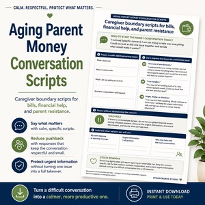 Aging Parent Money Conversation Scripts | Caregiver Financial Boundary & Parent Resistance Printable