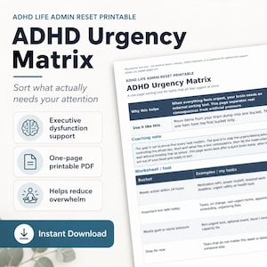 ADHD Urgency Matrix Printable, Executive Dysfunction Worksheet (PDF Download)