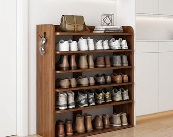 5-Tier Wood Shoe Rack: Holds 25 Pairs, Tall Boot Storage, Entryway Organizer