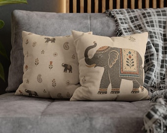 Boho Elephant Pillowcase | Square Throw Pillow Cover