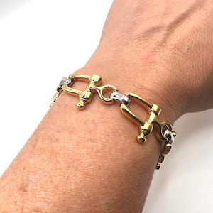 Vintage Signed VENDOME Two-Tone Equestrian Horsebit Link Bracelet