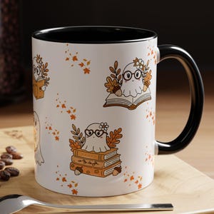 Leuke leesmok met spookmotief, zwarte koffiekop, gezellig herfstcadeau voor boekenliefhebbers