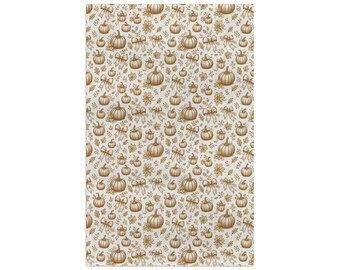 Pano de prato com estampa botânica de abóbora, decoração neutra de outono, estilo cottagecore