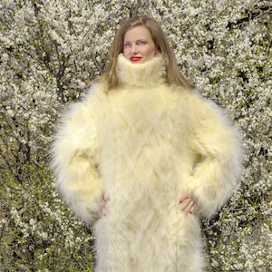 Thick Cable Knit Mohair Dress Hand Knitted Fuzzy Heavy Sweater Gown ...
