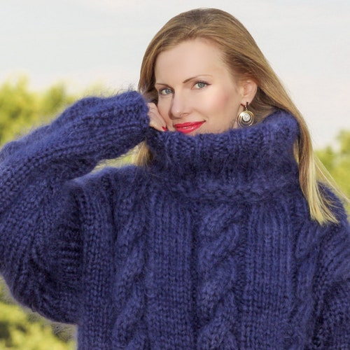 Thick Blue Nordic Mohair Cardigan Hand Knitted Sweater Jacket - Etsy