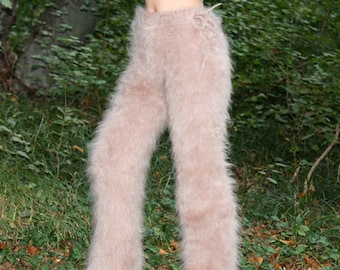 SuperTanya beige mohair pants hand knitted leg warmers READY TO SHIP