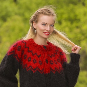 Custom Icelandic sweater hand knitted mohair cardigan by SuperTanya